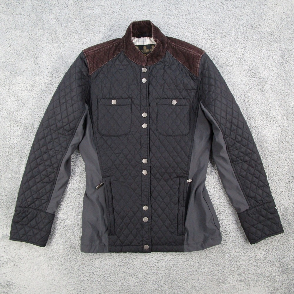 Barbour Reins Quilt Jacket Black Grey Corduroy Trim Diamond Quilted LQU0627 NY71
